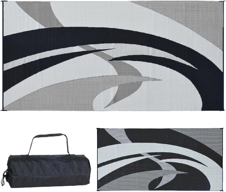 Reversible RV patio awning mat 9x18