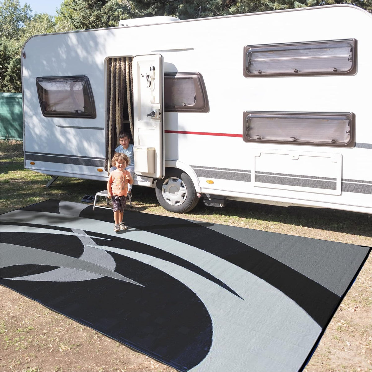 Reversible RV patio awning mat 9x18