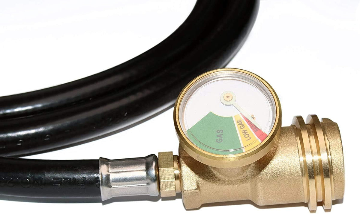 Propane hose extension with gauge