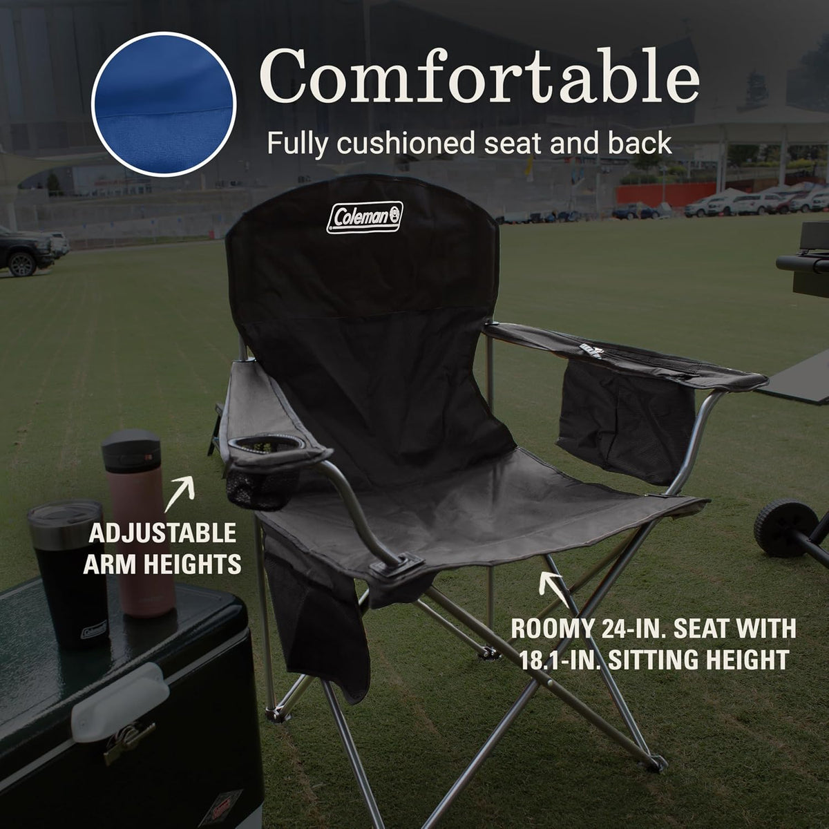 Coleman Portable Camping Chair with Built-In 4-Can Cooler