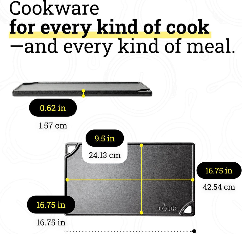 Lodge Reversible Cast Iron Grill/Griddle, 16.75" x 9.5"