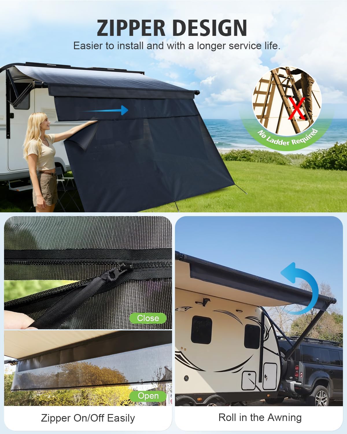 RV awning shade screen