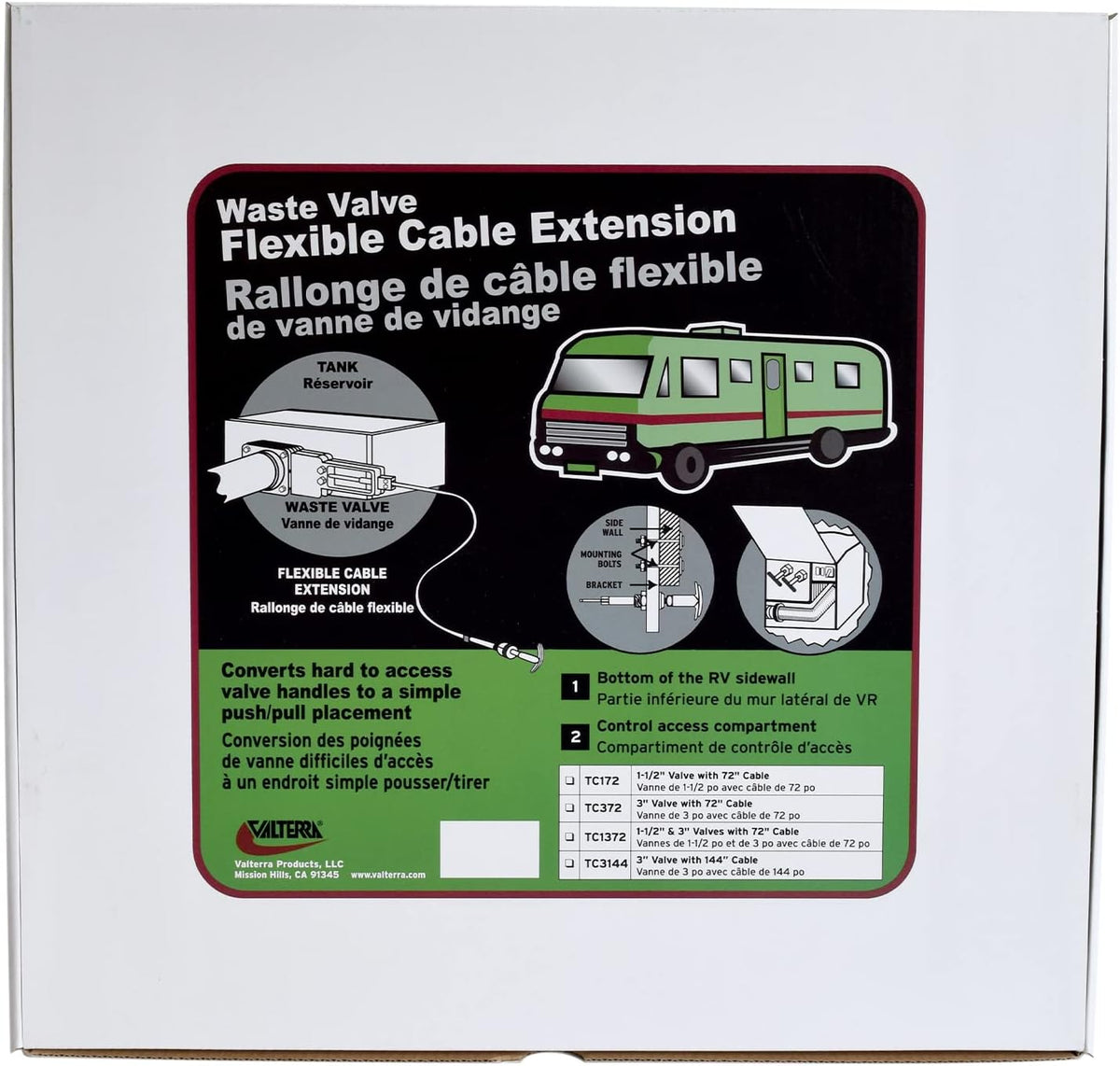 Waste valve with flexible cable