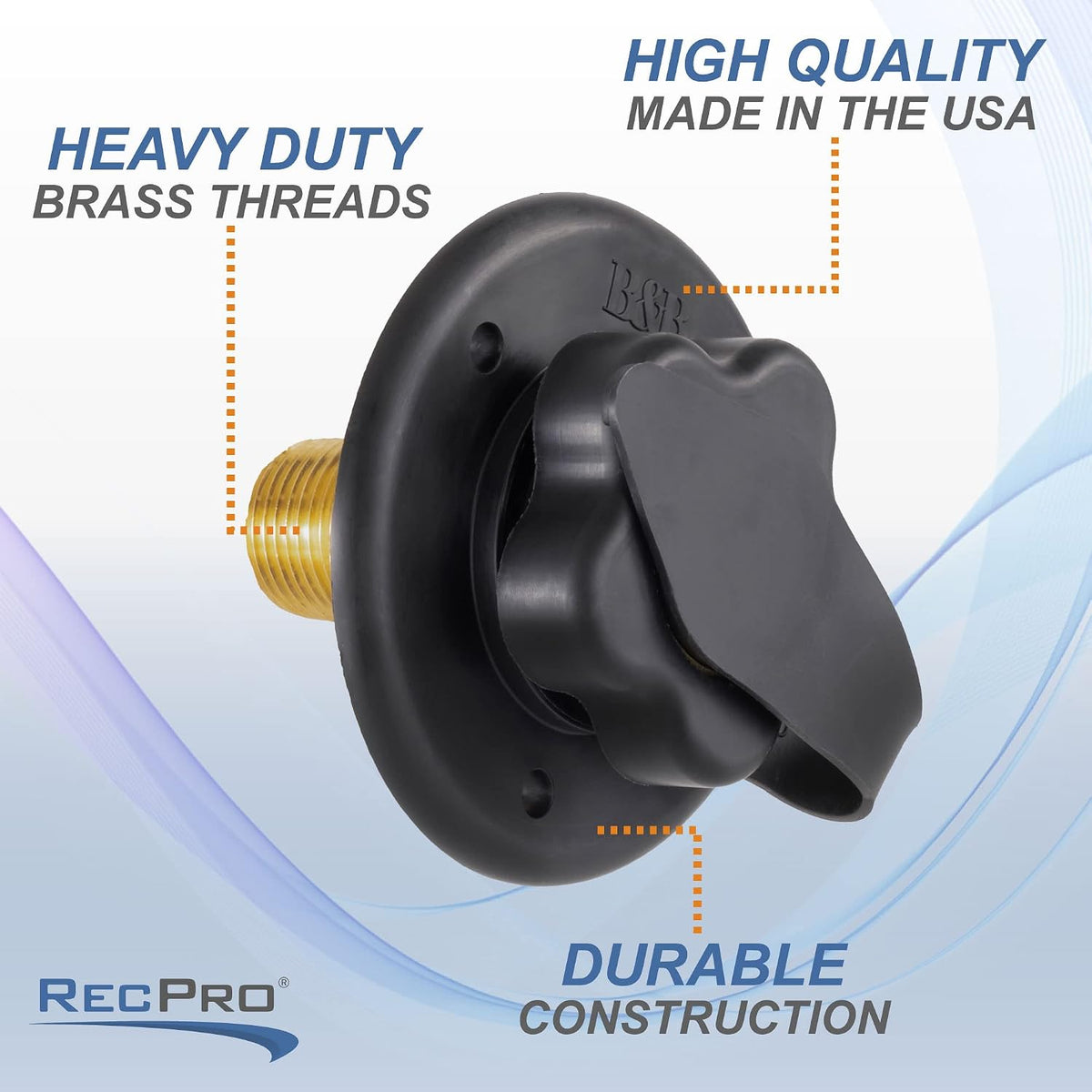 RecPro RV City Water Inlet with Brass Check Valve, Black