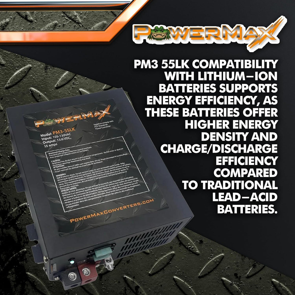 PowerMax PM3-55LK 55A RV Converter Charger, Lithium Compatible