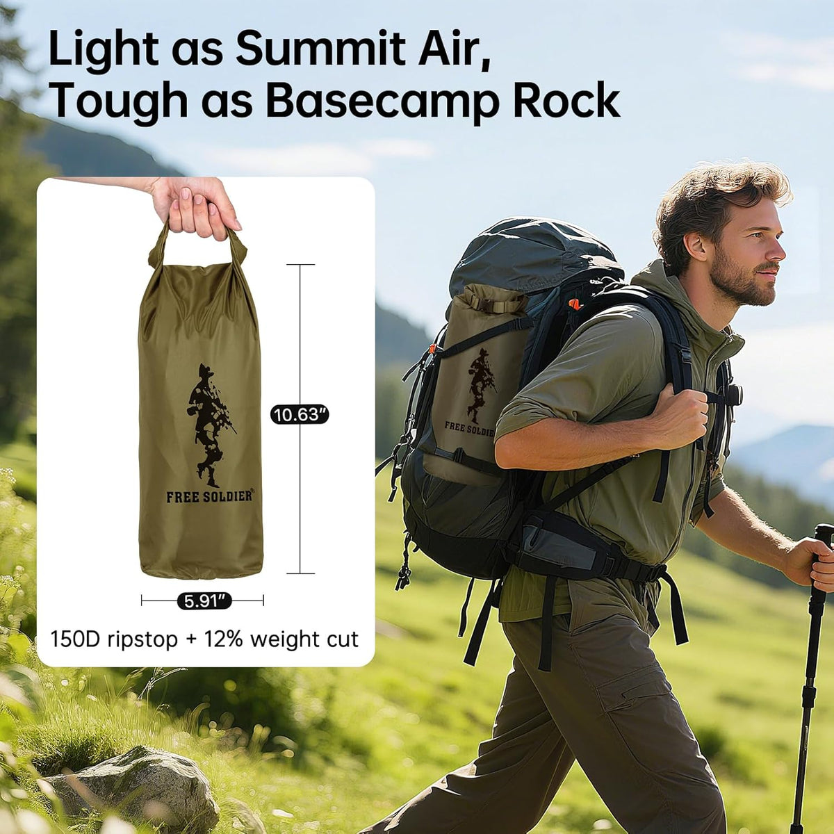 FREE SOLDIER Waterproof Camping Tarp, 118" x 126"