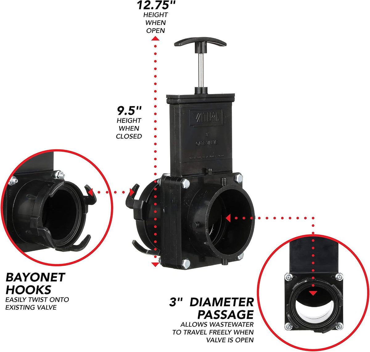 Valterra T58 Twist-On 3" Waste Valve