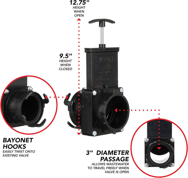 Valterra T58 Twist-On 3" Waste Valve