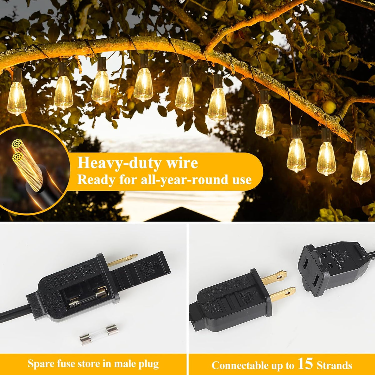 100 ft Outdoor Bistro String Lights, 52 LED Bulbs