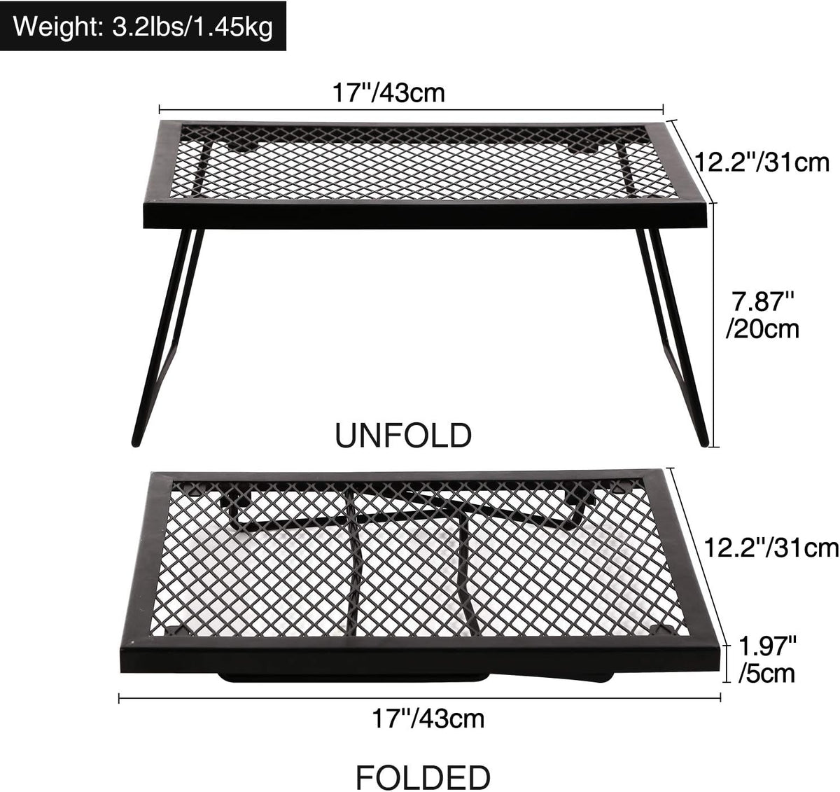 Folding campfire grill grate