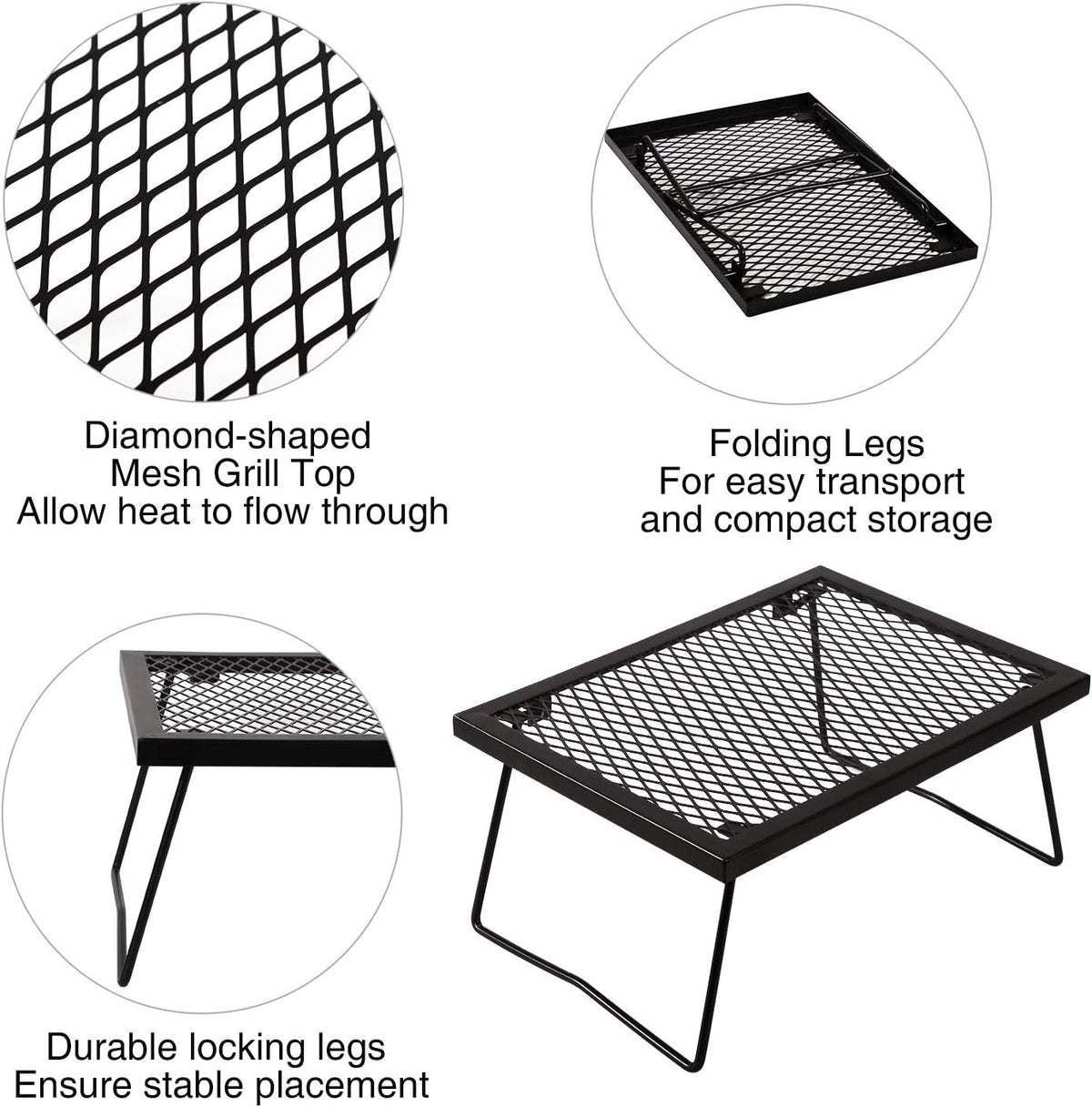 Folding campfire grill grate