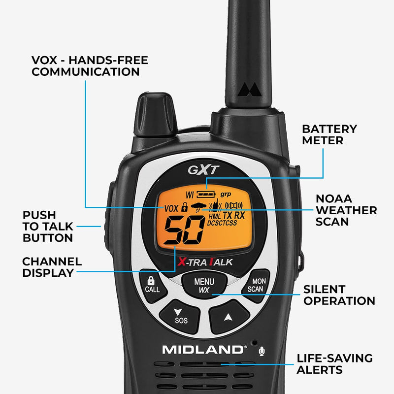 Midland GXT1000VP4 GMRS Two-Way Radios, 2-Pack with Headsets