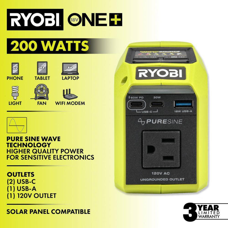 RYOBI 200W battery inverter kit detail