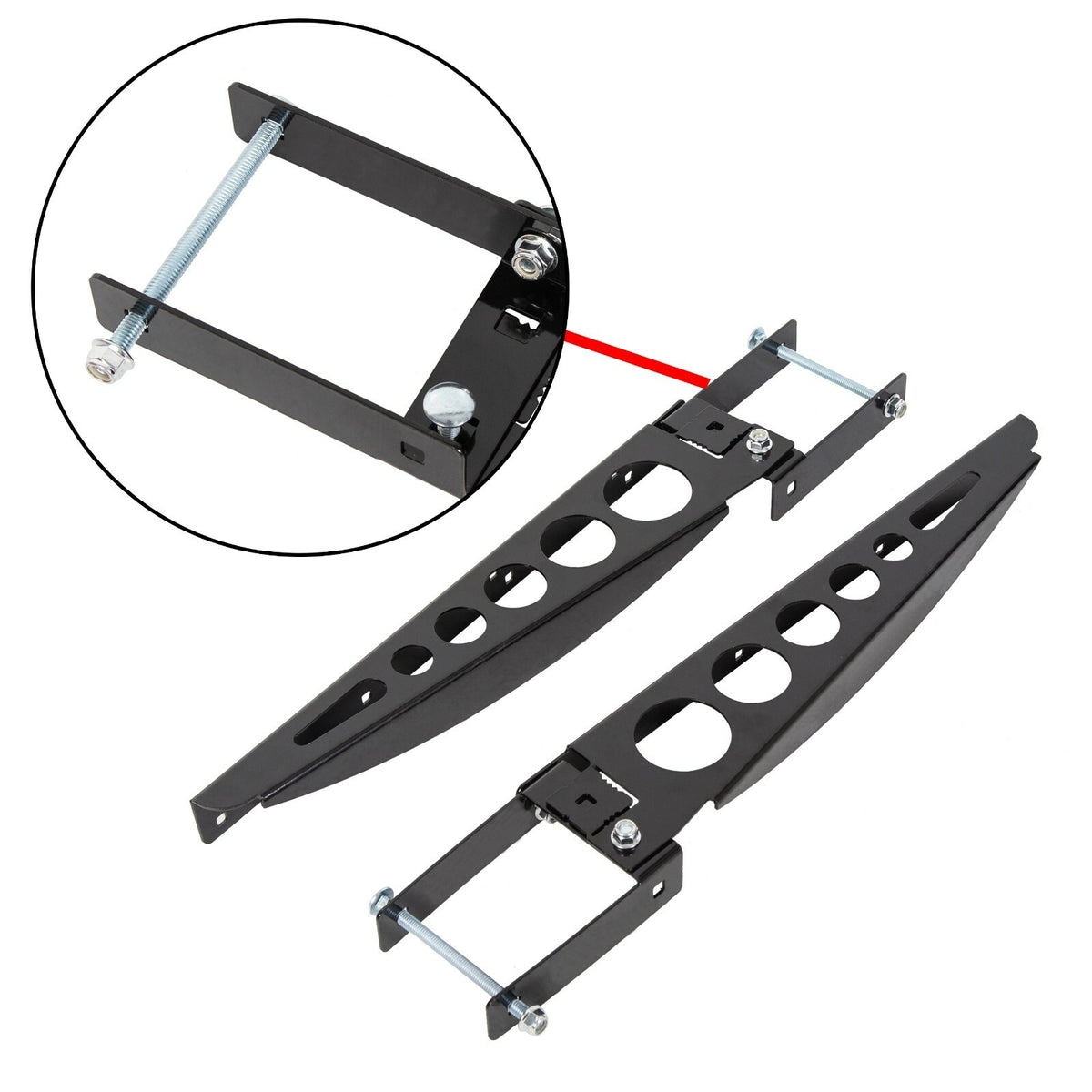 RV bumper cargo box support arms