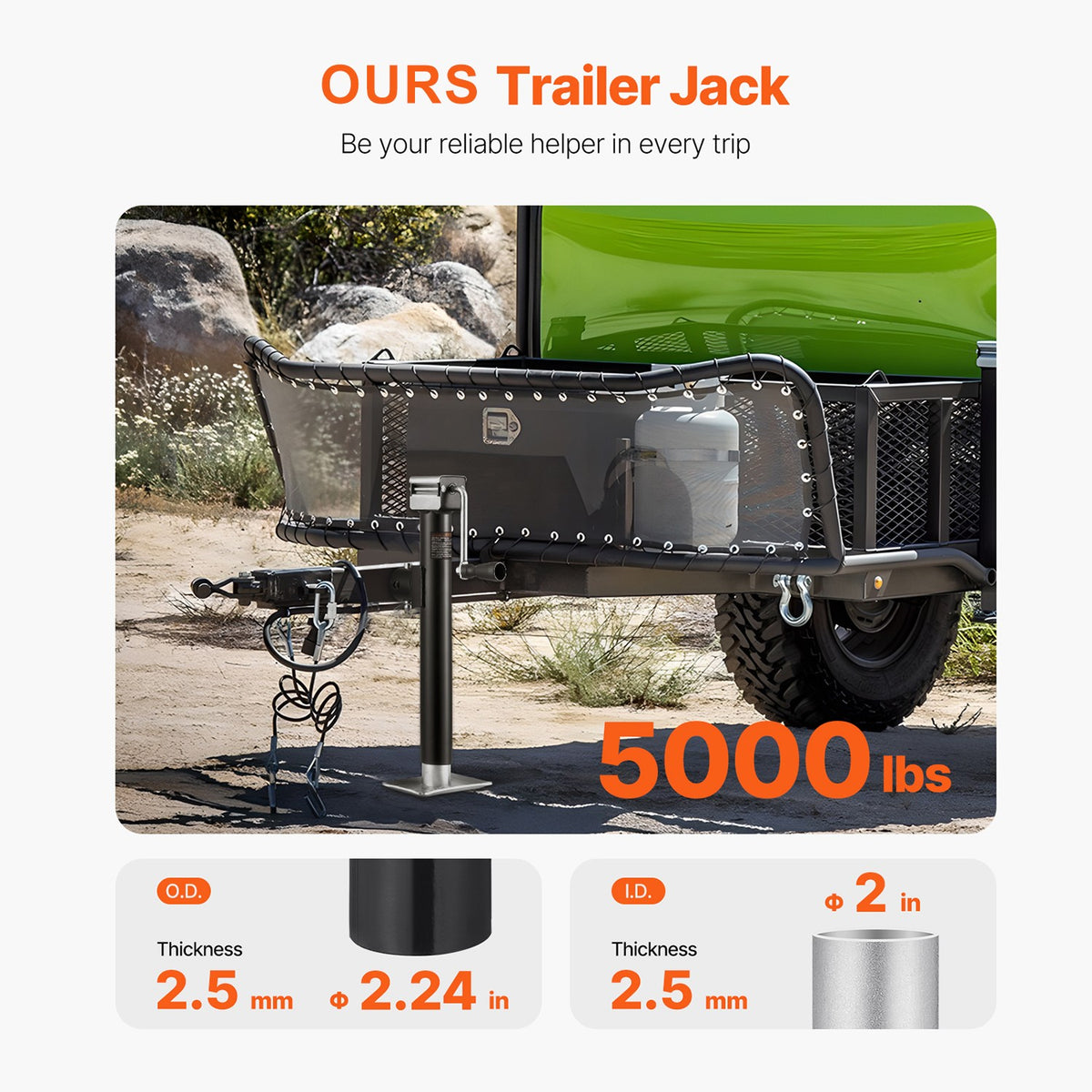 Weld-on swivel trailer jack 5,000 lb