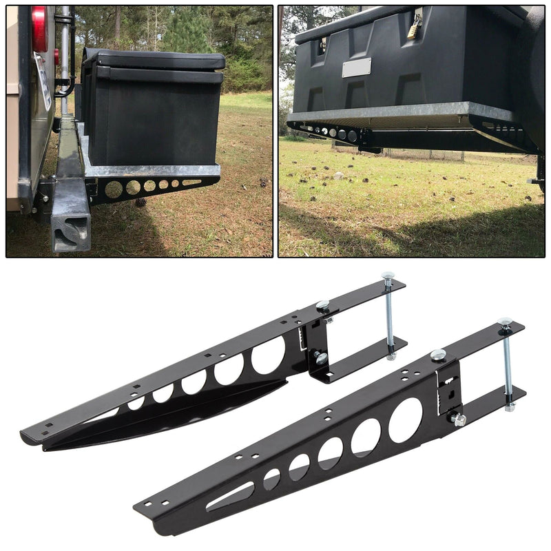 RV bumper cargo box support arms