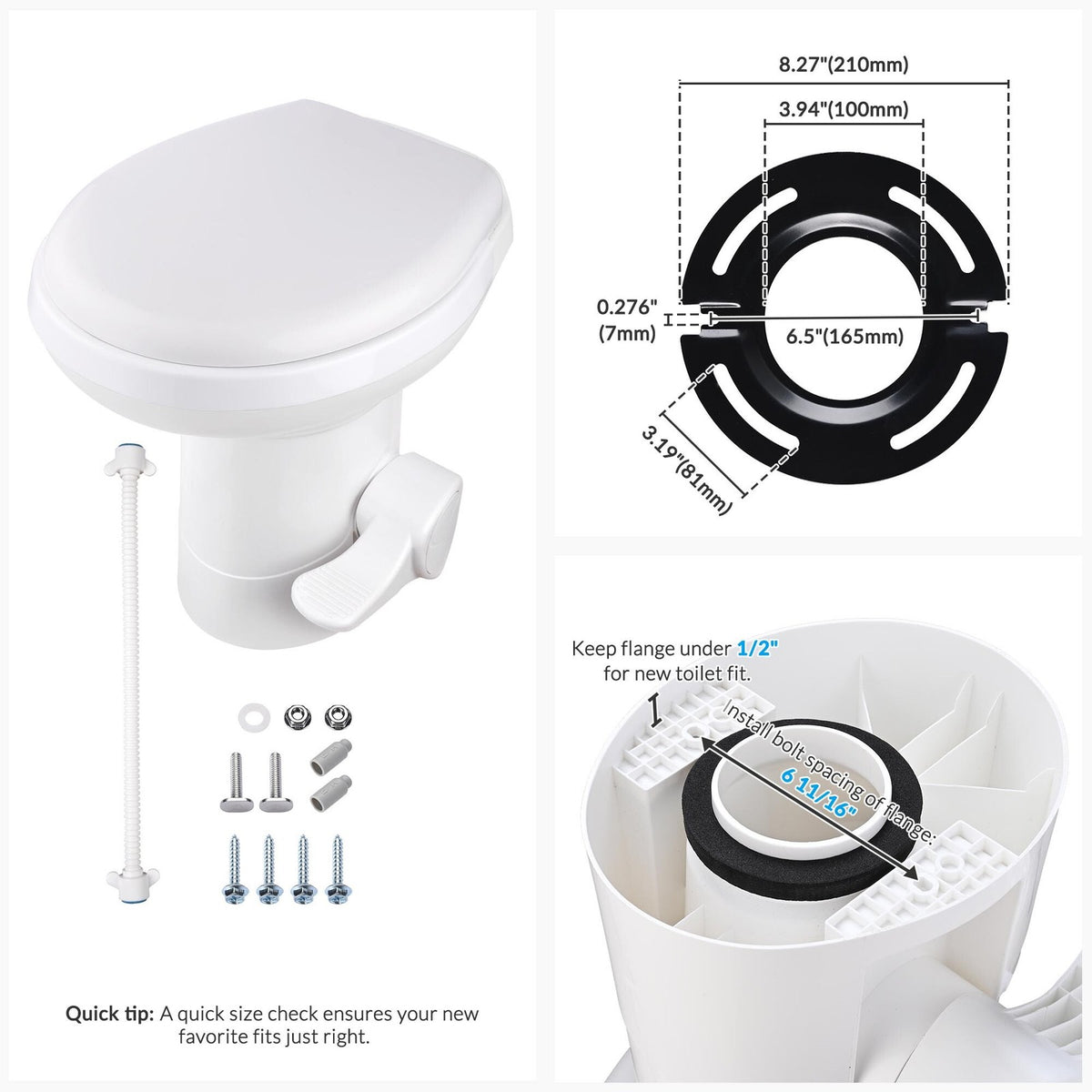 20 inch RV gravity flush toilet