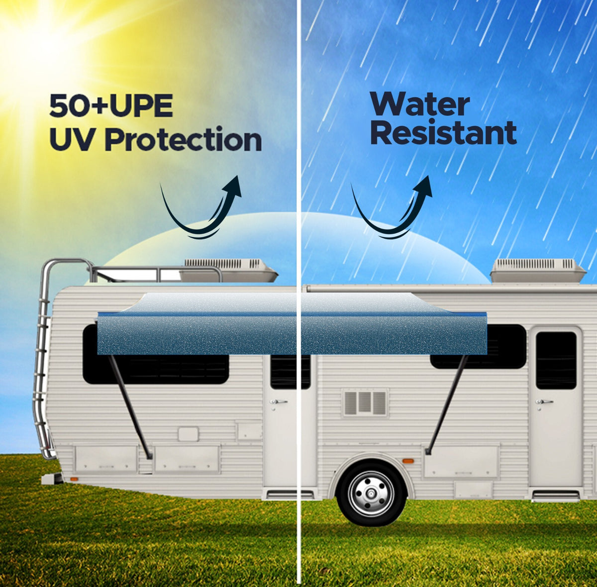 SunWave RV awning replacement fabric, Ocean Blue Fade