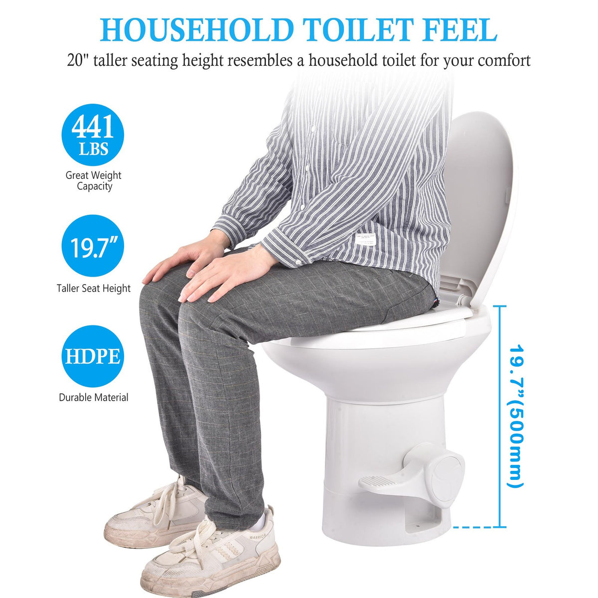 20 inch RV gravity flush toilet