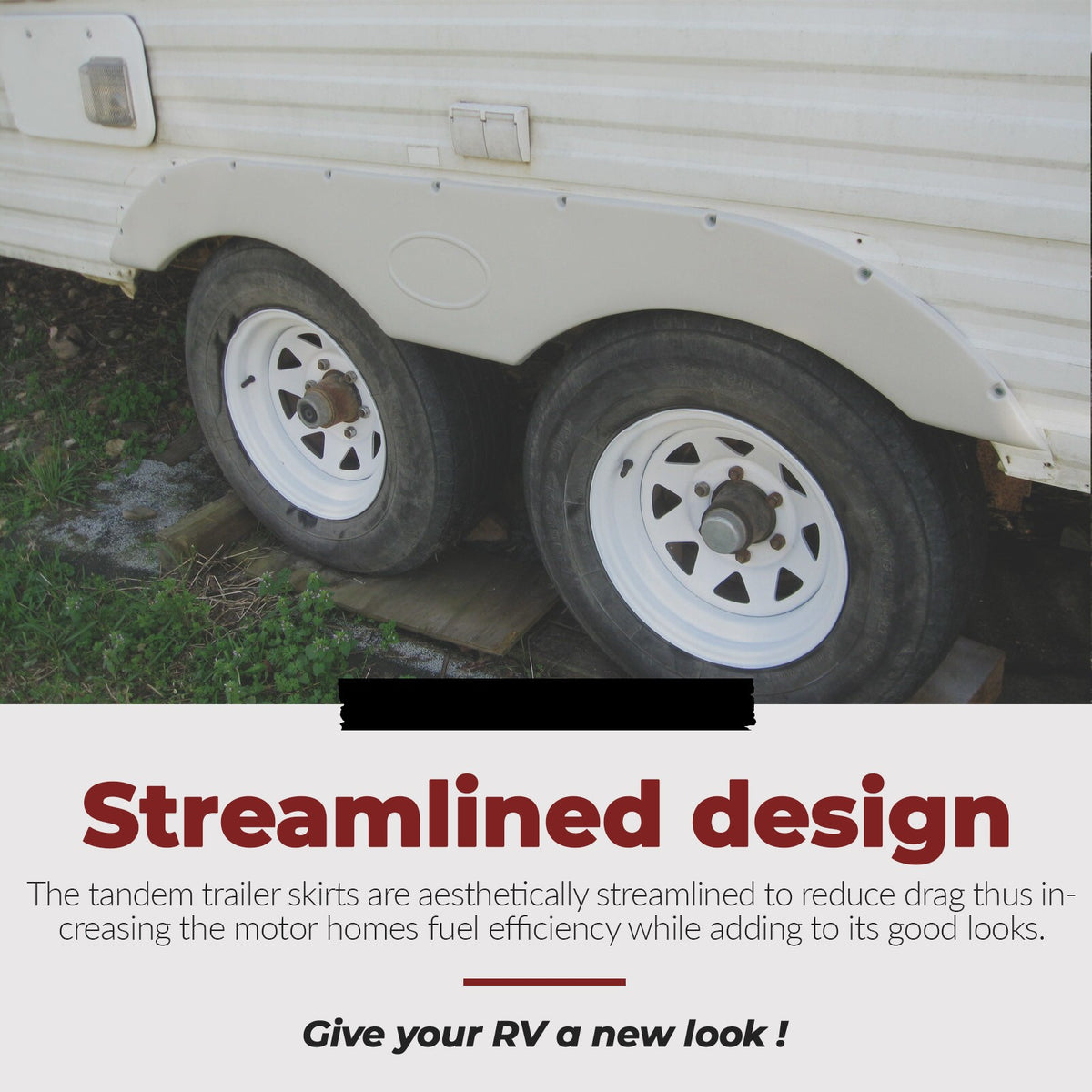 Tandem trailer fender skirts, white