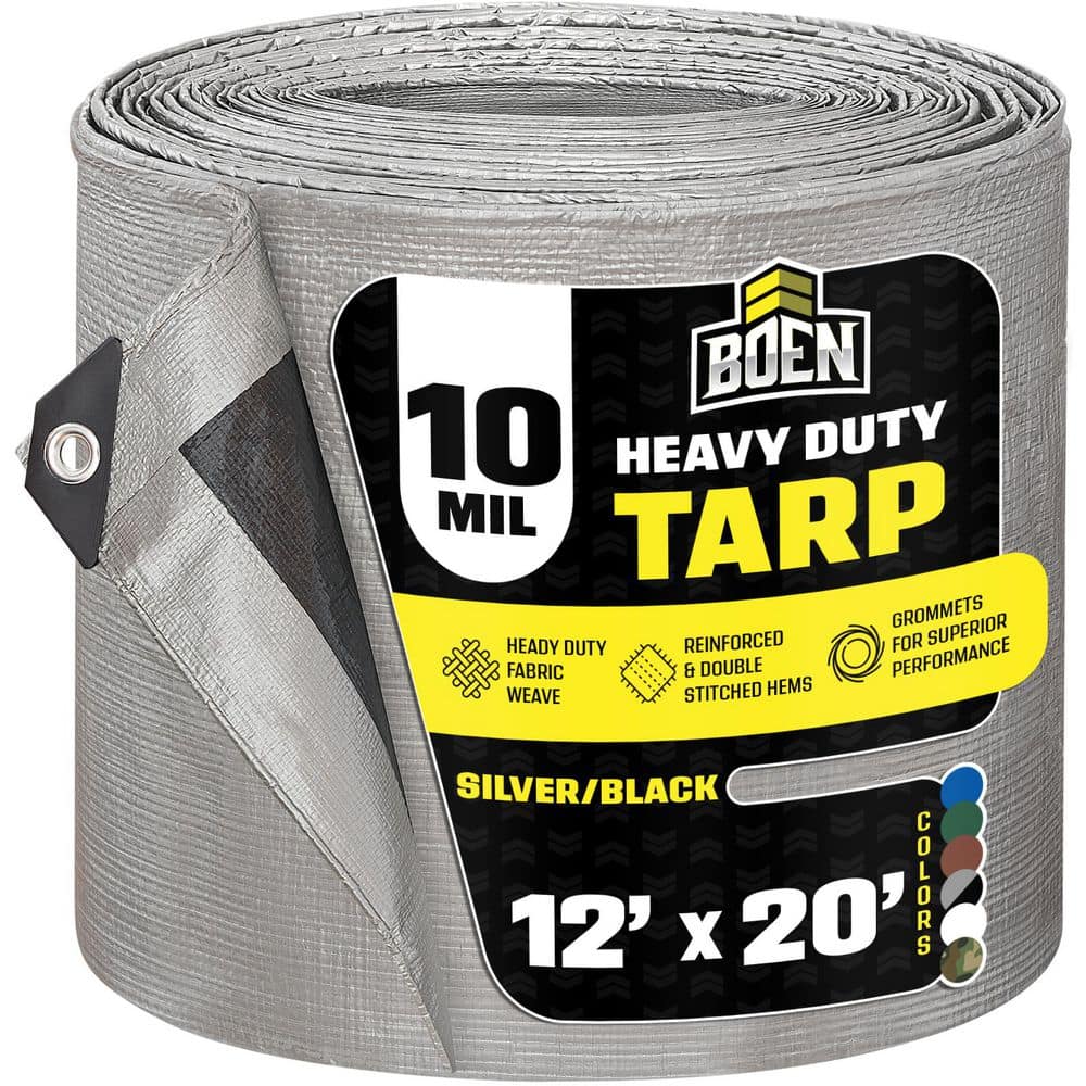 BOEN silver and black tarp, 12 x 20 ft