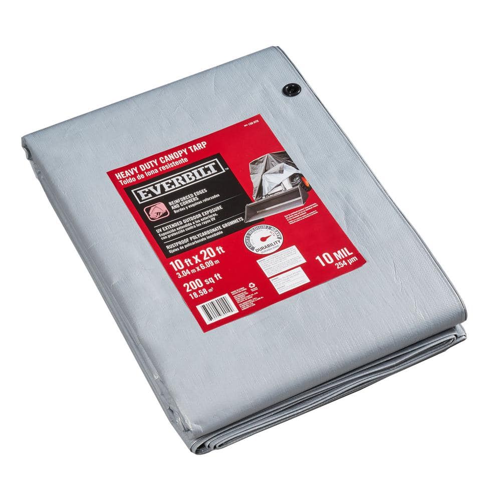 Silver heavy duty canopy tarp, 10 x 20 ft