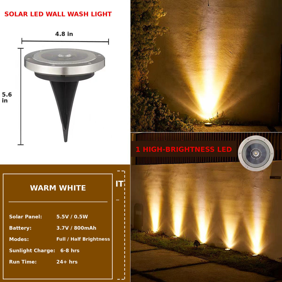 Solar Outdoor Wall-Wash Landscape Spotlight, Warm White – RV Parts Giant