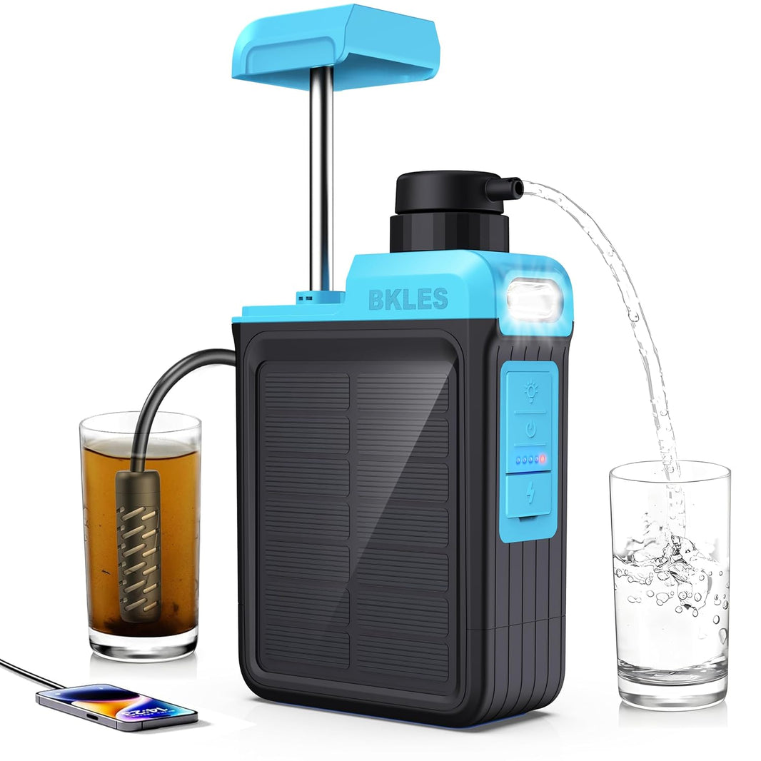 3-in-1 Solar Water Filter with Hand Pump – product photo on white background