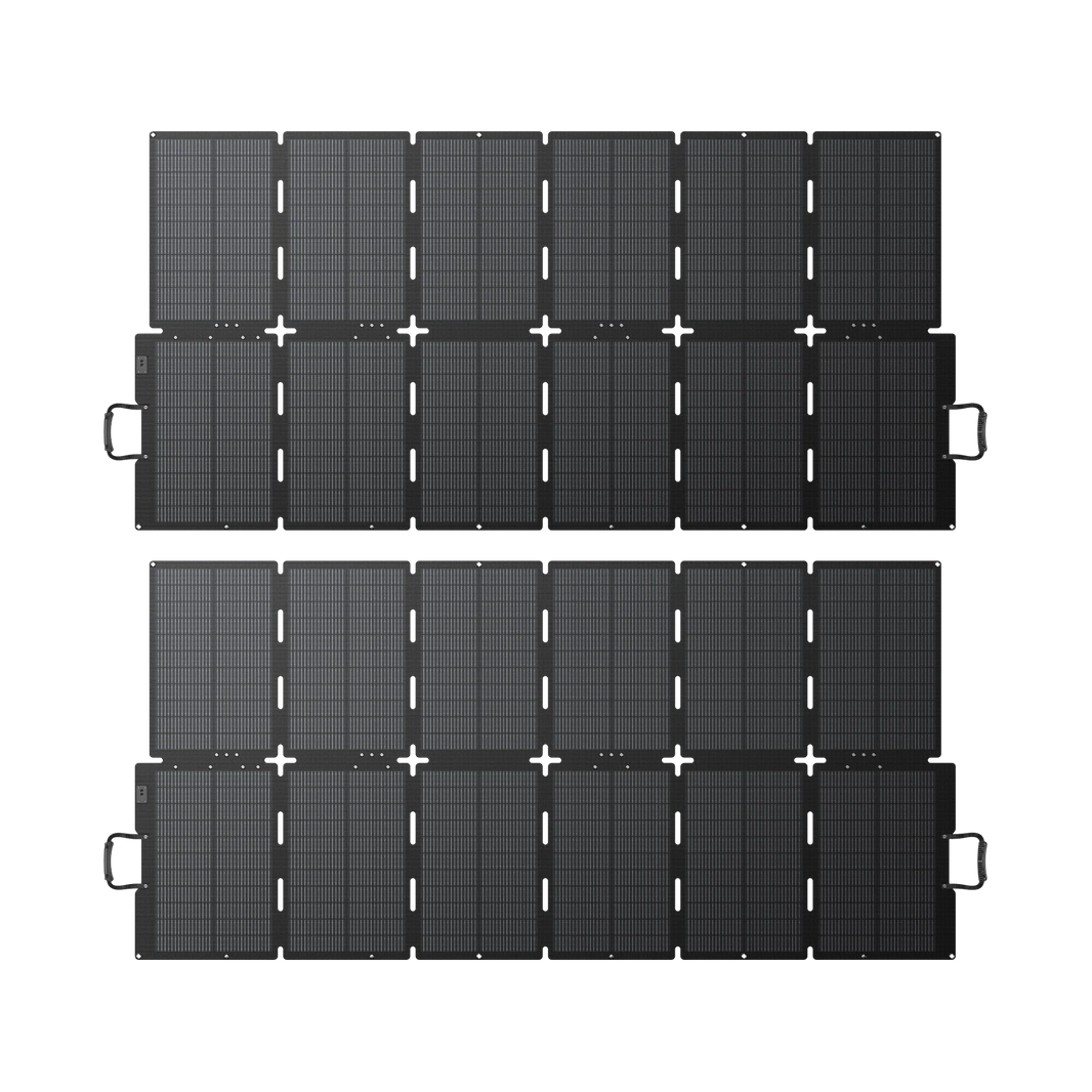 Two BLUETTI SORA 500 foldable 500W solar panels unfolded