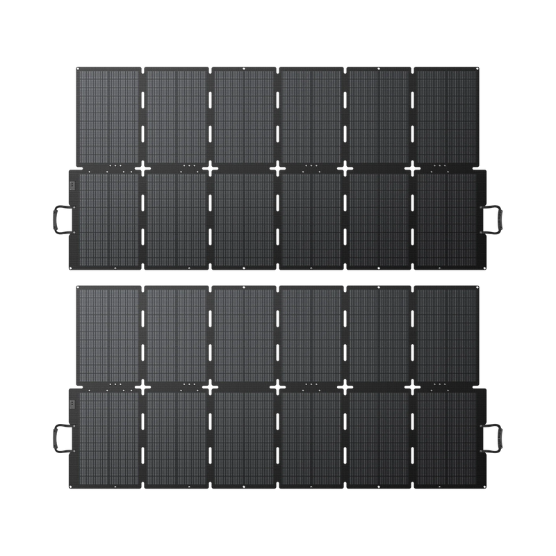 Two BLUETTI SORA 500 foldable 500W solar panels unfolded