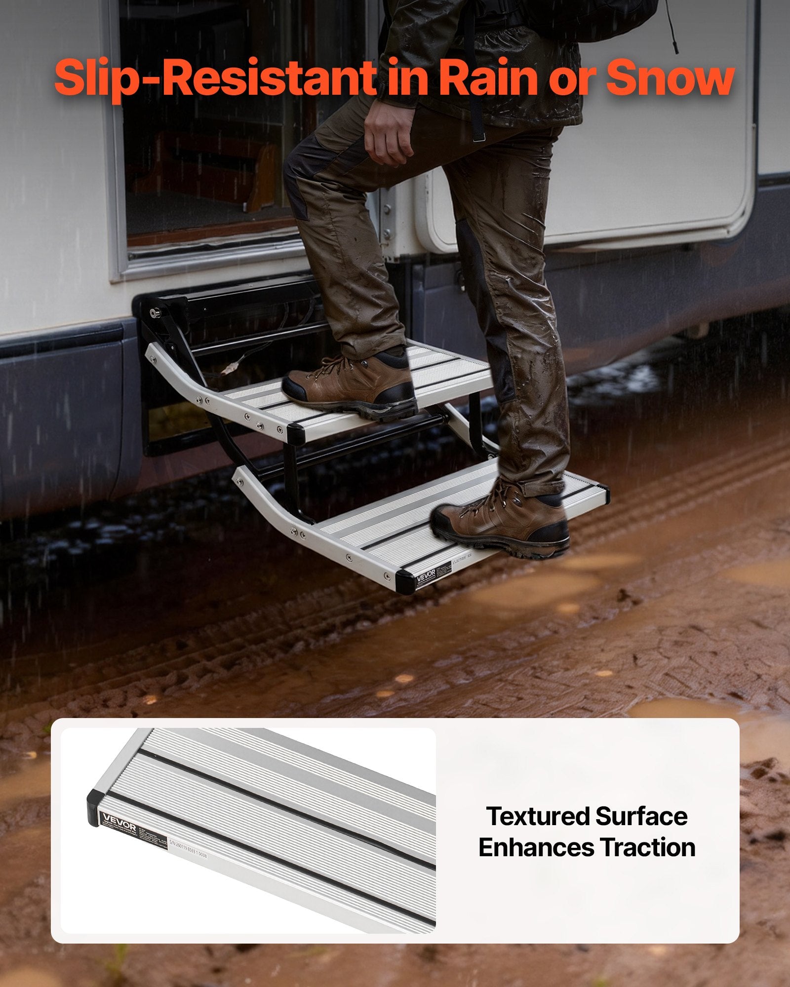 RV steps non-slip aluminum tread detail