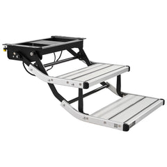 RV steps in use on travel trailer