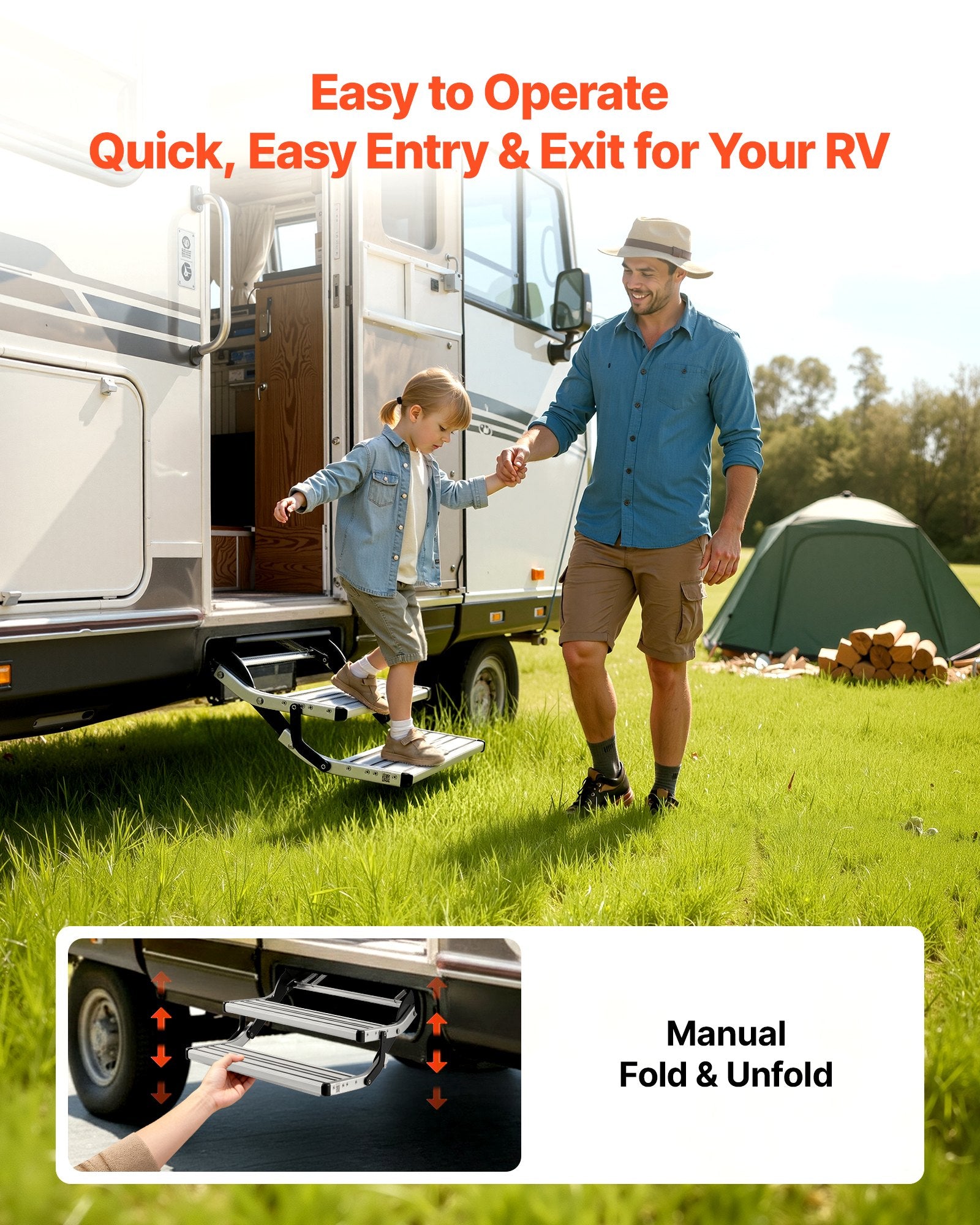 Manual 2-step RV stairs extended view