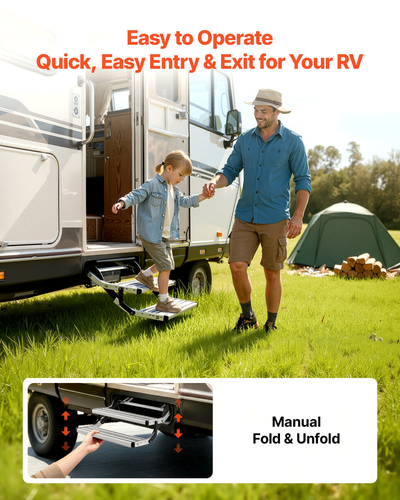 Manual 2-step RV stairs extended view