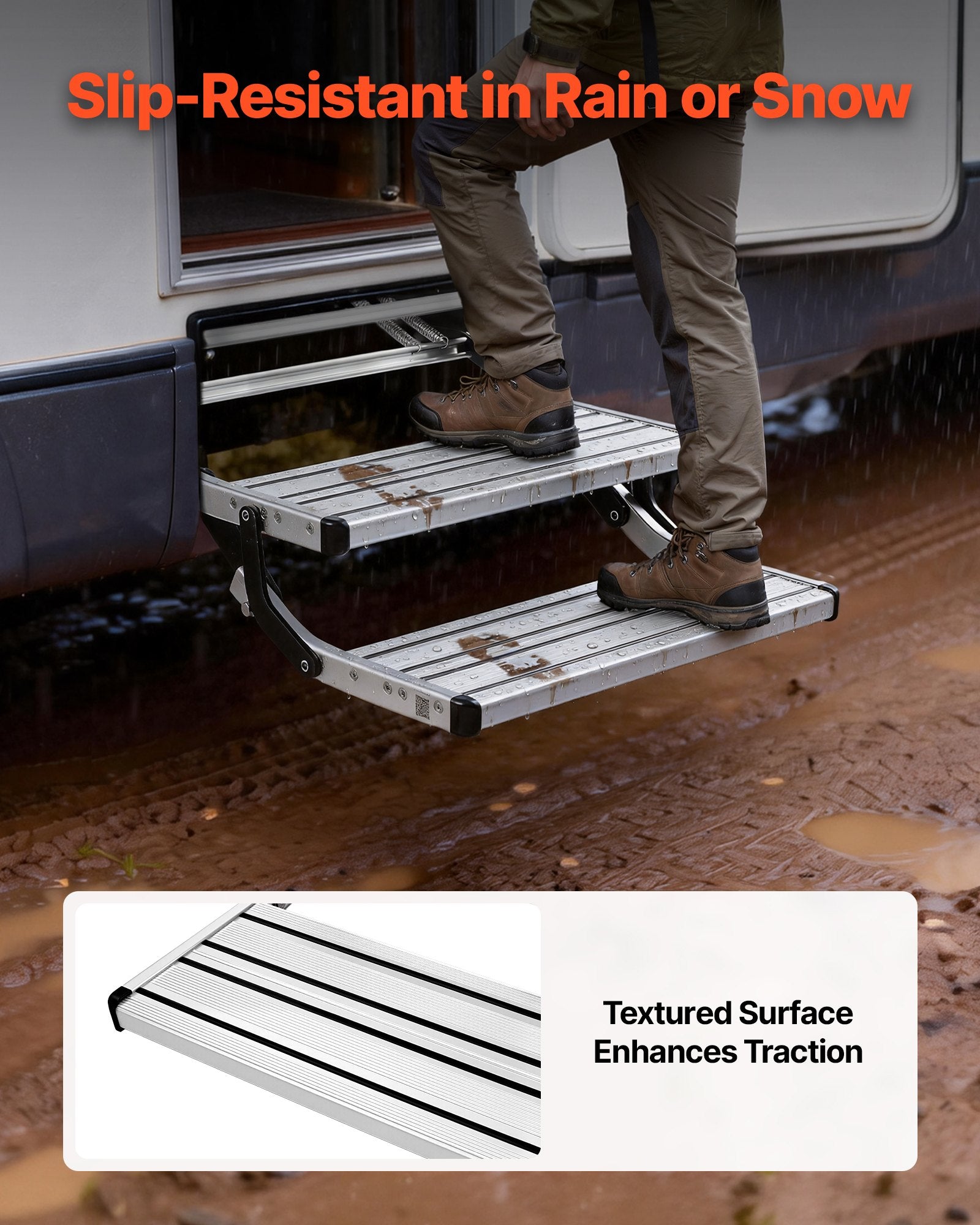 RV steps non-slip aluminum tread detail