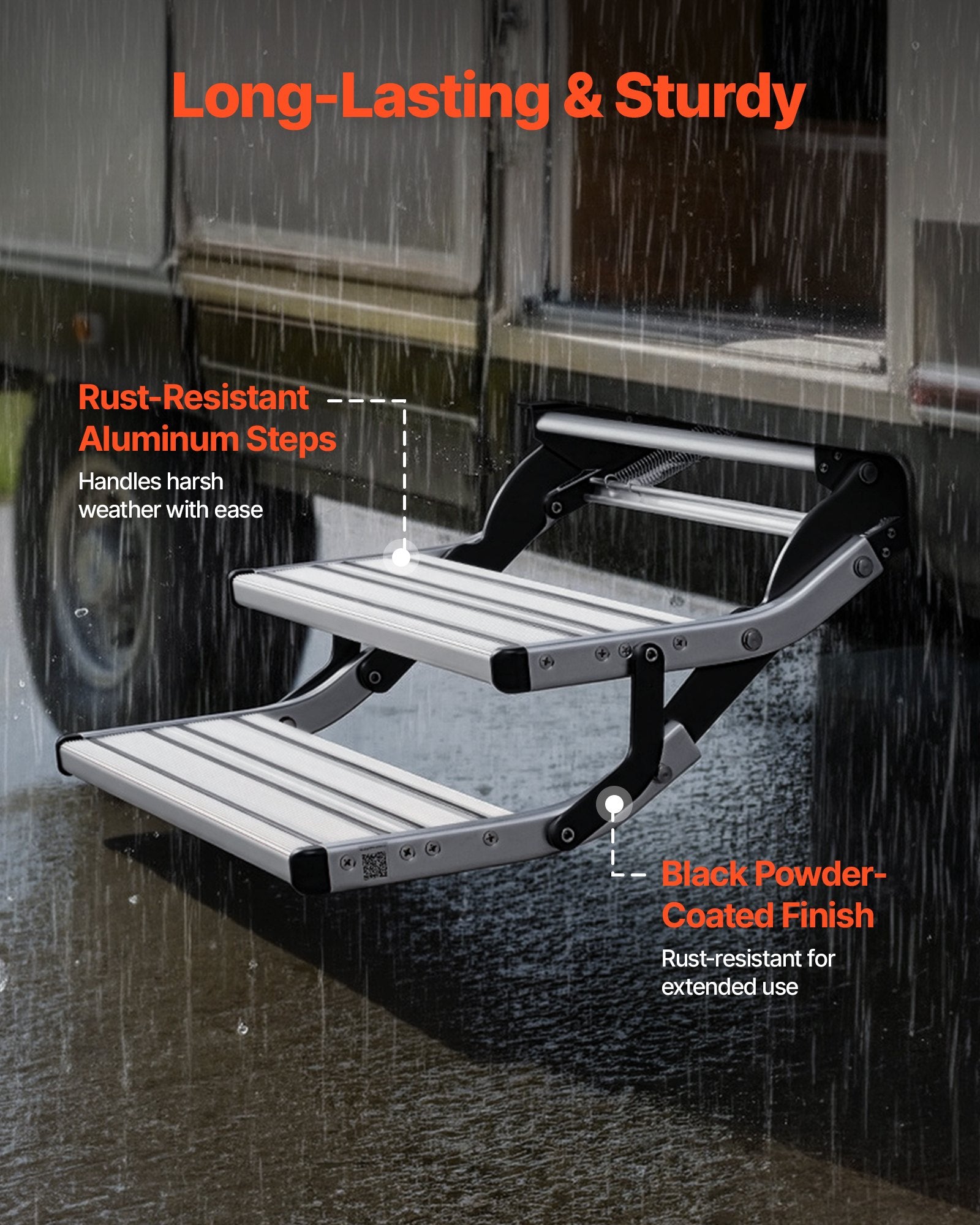 Manual RV steps retracted folded position