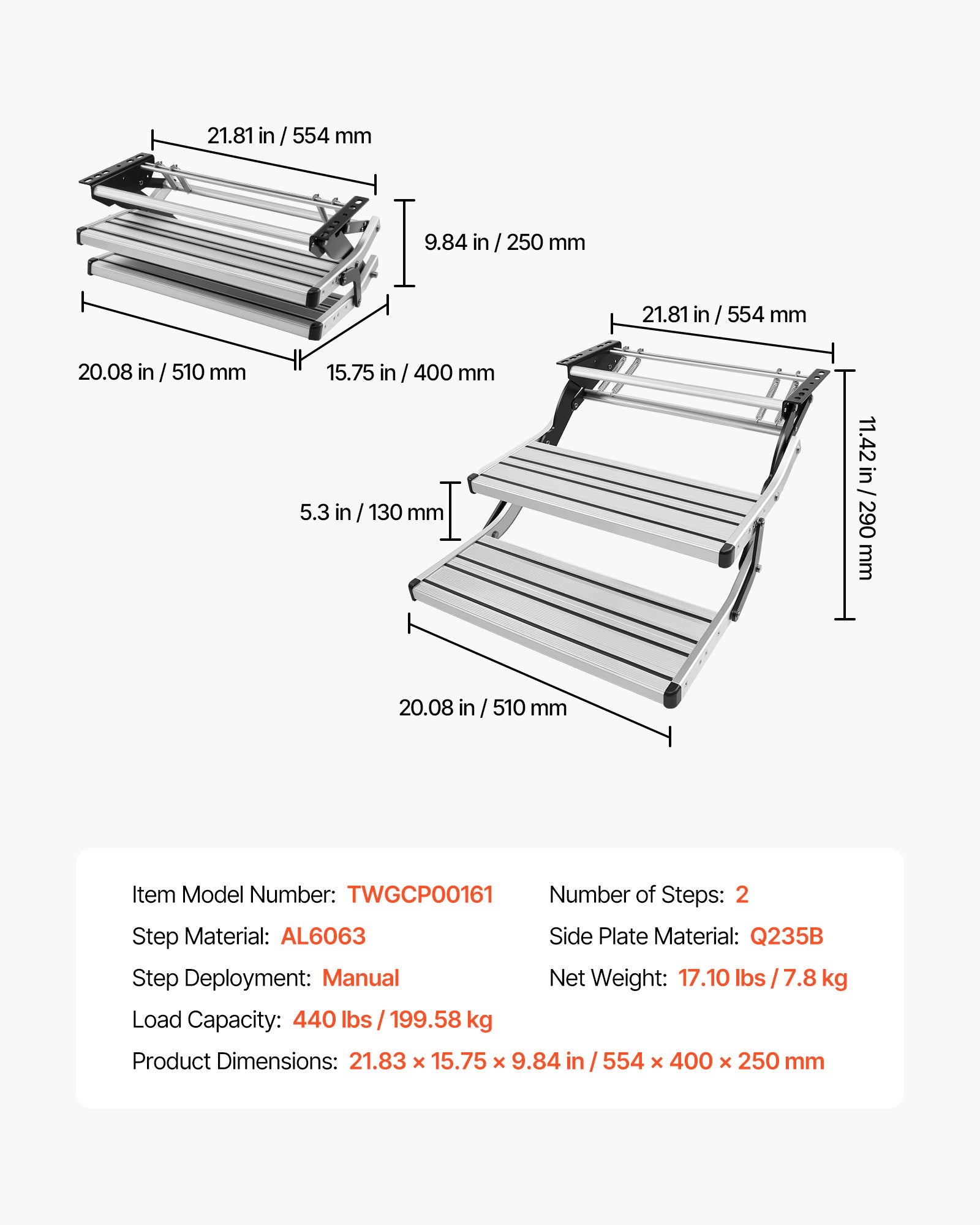 Manual RV steps mounted on camper entry
