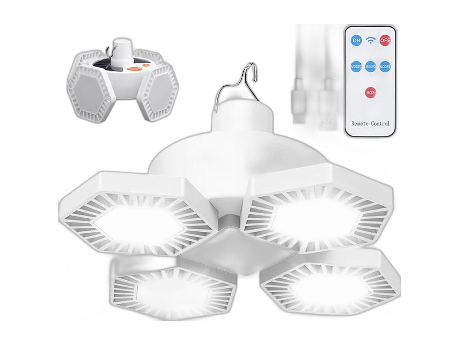 usb solar camping light with remote control on white background