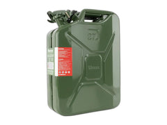 Wavian NATO steel jerry can in OD Green with spout, front view on white background