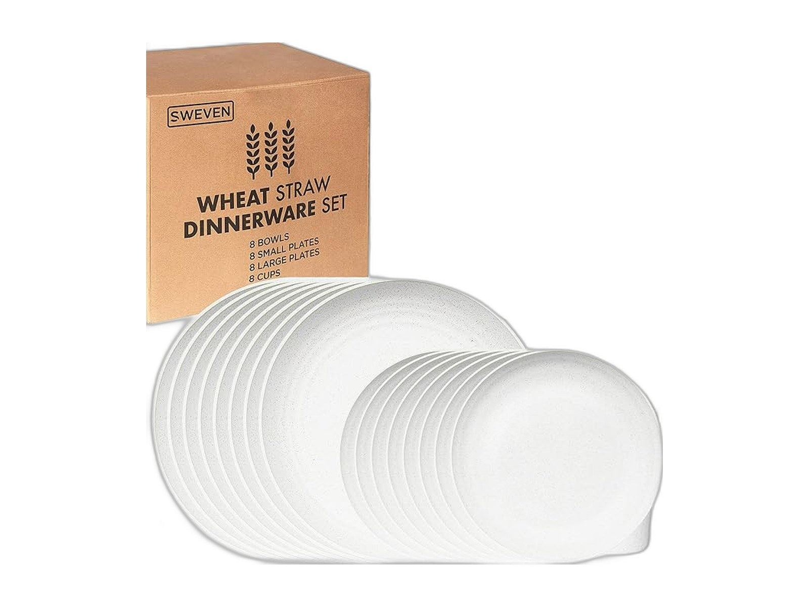 wheat straw dinnerware sets on white background