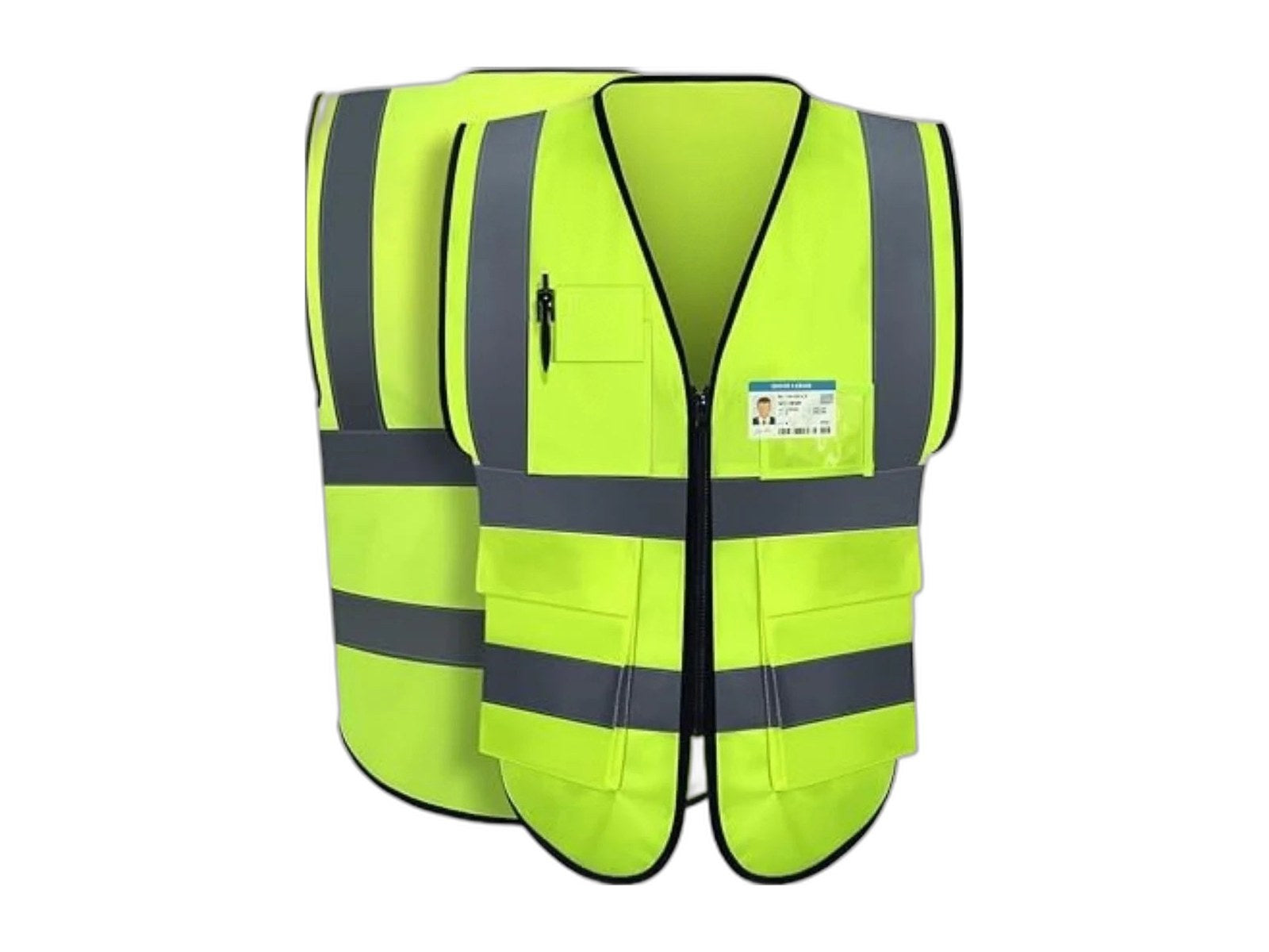 yellow reflective safety vest with pockets medium on white background