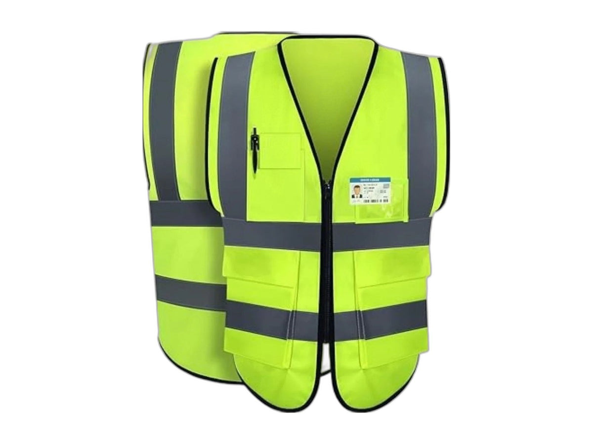Yellow reflective safety vest with pockets medium